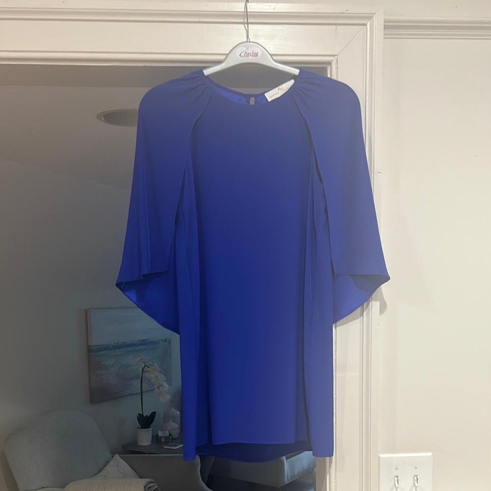 Amanda Uprichard Blue Asymmetrical Bell Sleeve Dress